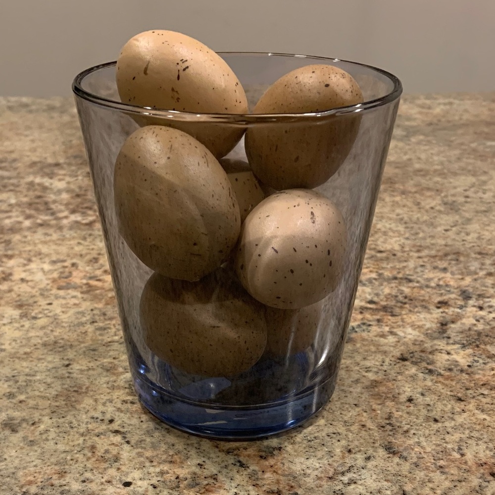 Pottery Barn Blue Vase with Decorative Bird Eggs